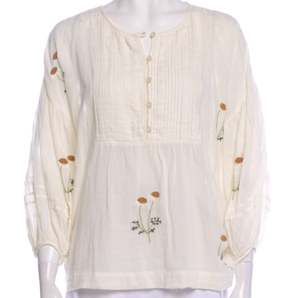 The Great. Embroidered Flowers Blouse